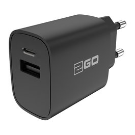 2GO Cargador de dispositivo móvil 20W con 2 puertos (1x USB-A y 1x USB-C) Negro