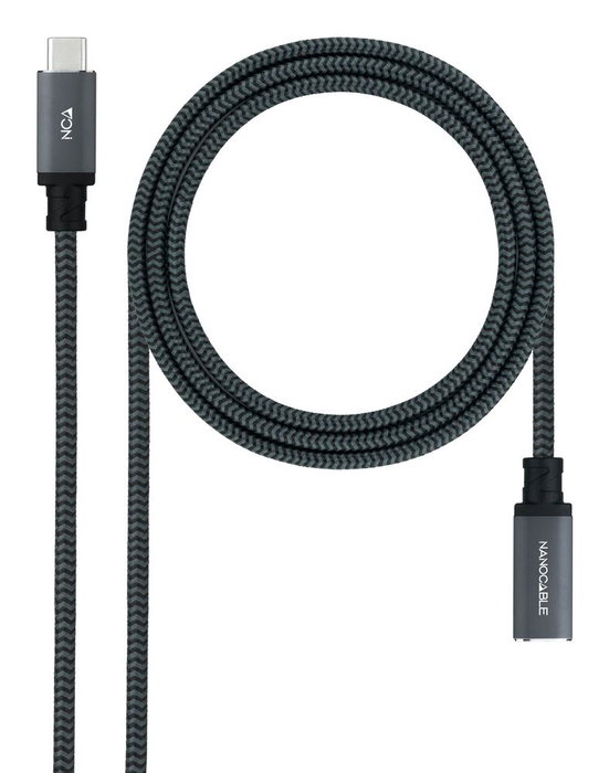 Nanocable Cable Alargador USB-C 3.2 Gen2x2 20Gbps 100W 1.5m Negro