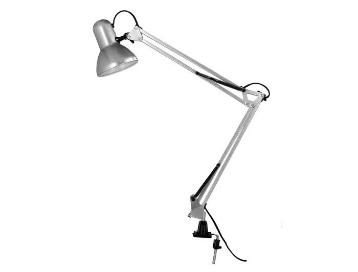 Q-Connect Antares Lámpara de Escritorio, Brazo Articulado 3 Puntos con Pinza, Interruptor, Metálica, 40W, Color Plata