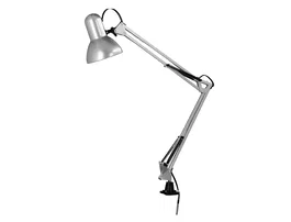 Q-Connect Antares Lámpara de Escritorio, Brazo Articulado 3 Puntos con Pinza, Interruptor, Metálica, 40W, Color Plata