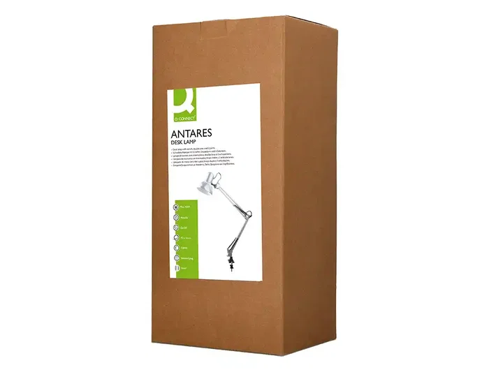 Q-Connect Antares Lámpara de Escritorio, Brazo Articulado 3 Puntos con Pinza, Interruptor, Metálica, 40W, Color Plata