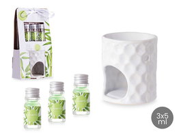 Acorde Set Quemador Aceite Esencial Bambu Ceramica Blanco 11 x 19.8 x 6.5 cm (Set de 12)