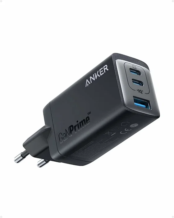 Anker 735 Charger GaNPrime 65W - Cargador de Pared USB-C 2 Puertos + USB-A 1 Puerto para Carga Rápida de Laptop MacBook, iPhone, Samsung Galaxy, iPad, Tablets, Smartphone, Negro