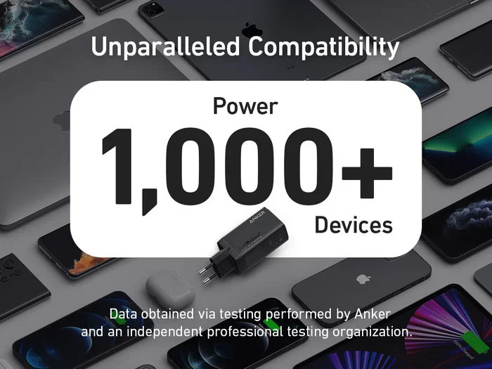 Anker 735 Charger GaNPrime 65W - Cargador de Pared USB-C 2 Puertos + USB-A 1 Puerto para Carga Rápida de Laptop MacBook, iPhone, Samsung Galaxy, iPad, Tablets, Smartphone, Negro