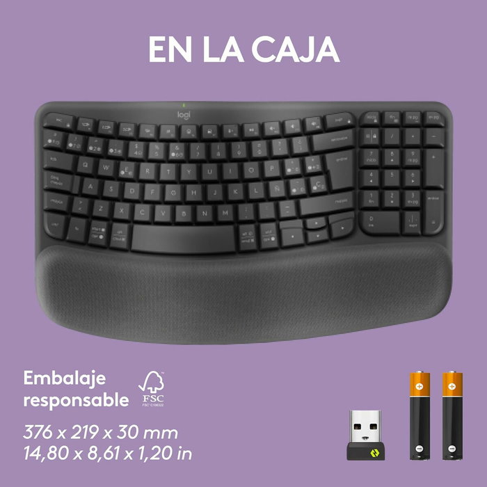 Logitech Wave Keys Teclado Ergonómico Inalámbrico QWERTY Español Grafito Logitech Wave Keys Teclado Ergonómico Inalámbrico QWERTY Español Grafito