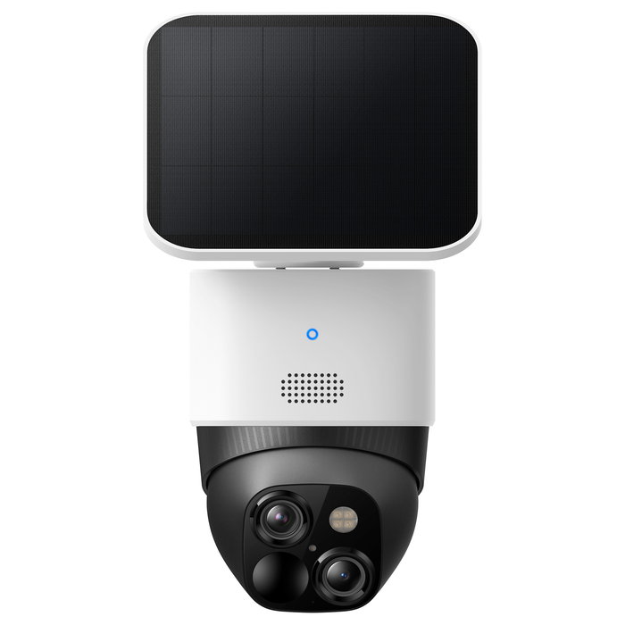 EUFY SoloCam S340 - Cámara de Seguridad Exterior Solar, 360°, 2.4 GHz WiFi, 8x Zoom, 2880P, Resistente al Agua, Sin Cuotas, Compatible con HomeBase 3, Blanco