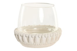 DKD Home Decor Portavelas de Cemento y Cristal con Relieve Blanco