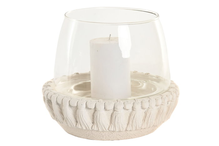 DKD Home Decor Portavelas de Cemento y Cristal con Relieve Blanco DKD Home Decor Portavelas de Cemento y Cristal con Relieve Blanco