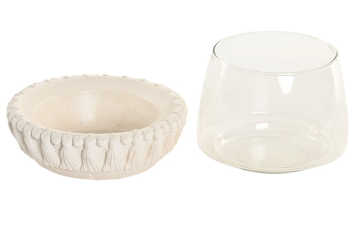 DKD Home Decor Portavelas de Cemento y Cristal con Relieve Blanco