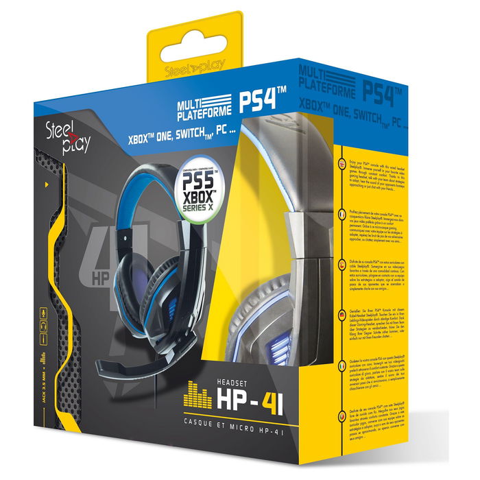 Steelplay HP41 Auriculares Gaming para PS4 con Cable - Negro/Azul, Micrófono Boom, Conector 3.5 mm, Frecuencia 20-20000 Hz
