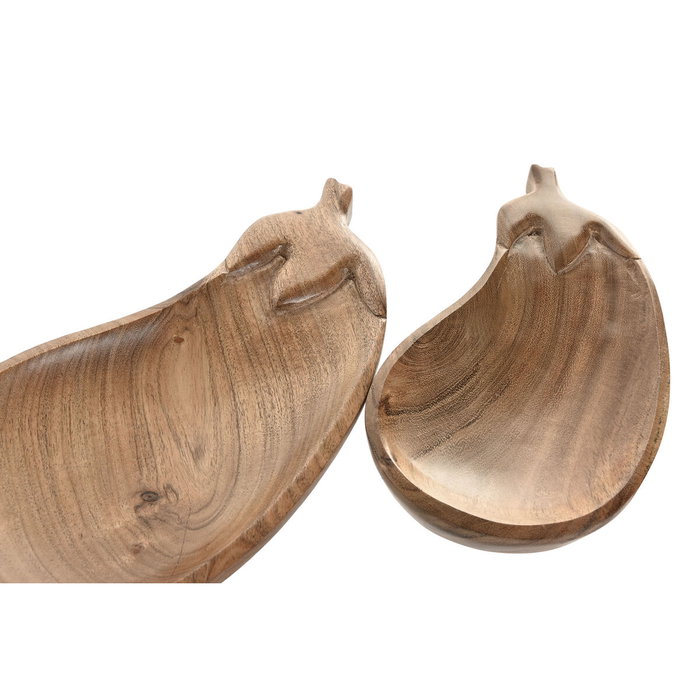 DKD Home Decor Set de 2 Centros de Mesa de Acacia Berenjena