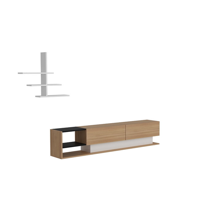 Hanah Home Mueble de TV Liza Teak y Blanco | Tablero de Partículas Recubierto de Melamina 18mm | 180x40x30cm | Moderno - Novedoso