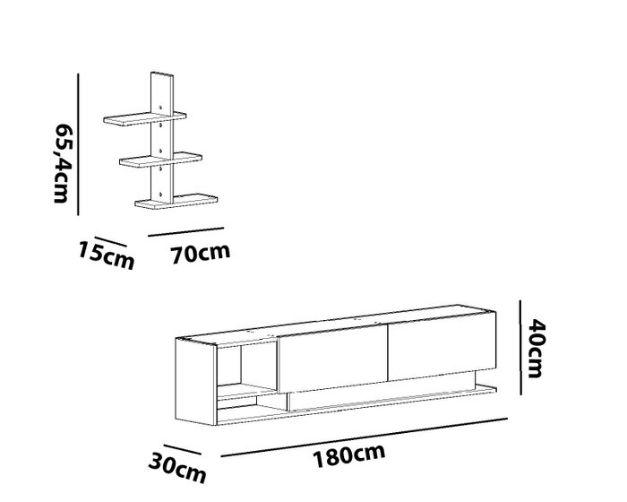 Hanah Home Mueble de TV Liza Teak y Blanco | Tablero de Partículas Recubierto de Melamina 18mm | 180x40x30cm | Moderno - Novedoso