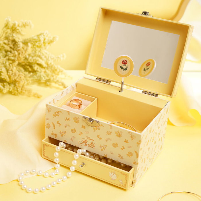 WIDDOP & CO Joyero Musical Bella Princesas Disney con Motivo Floral y Compartimento Secreto