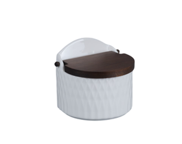DKD Home Decor Pengjia 25 Salero Cerámica y Bambú Blanco Marrón Oscuro 10x11x12 cm