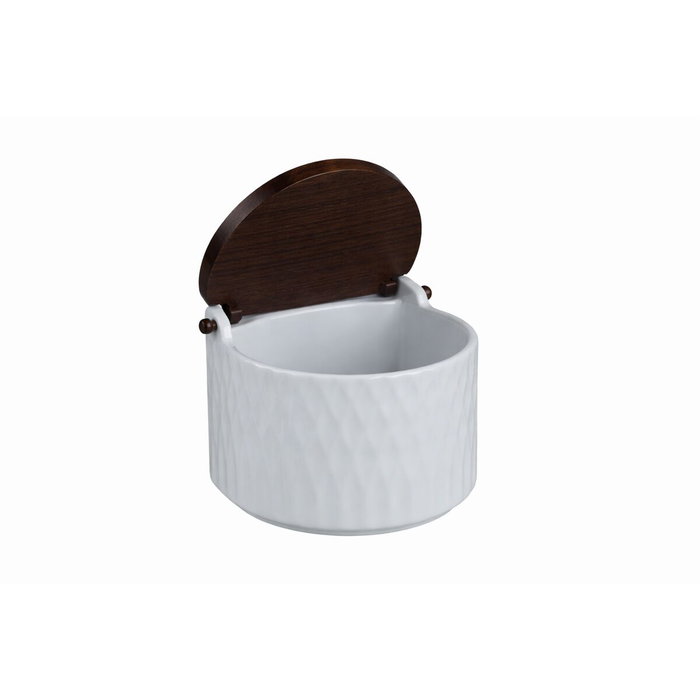 DKD Home Decor Salero de Porcelana y Bambú con Relieve Blanco