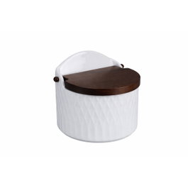 DKD Home Decor Salero de Porcelana y Bambú con Relieve Blanco