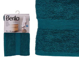 Berilo Toalla Lisa de Baño, 70x130 cm, Algodón y Poliéster, Gramaje 400 g, Color Azul Petróleo (Set de 12)