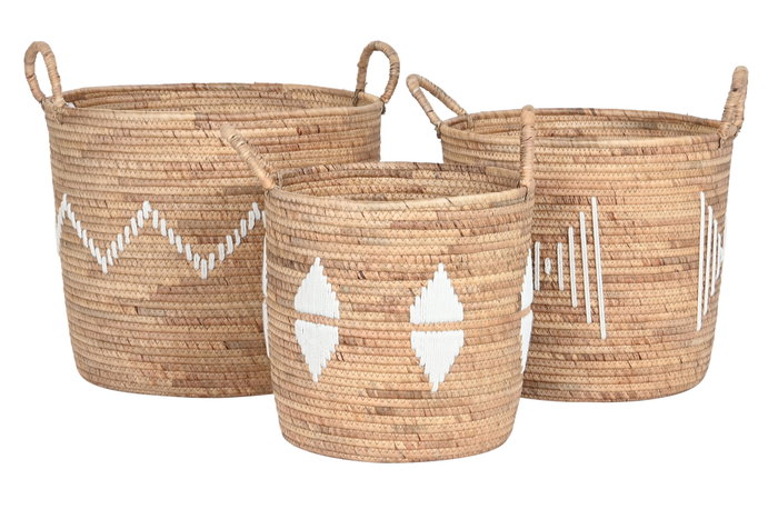 DKD Home Decor Set de 3 Cestas de Seagrass y Cuerda 46x46x48 cm Natural/Blanco DKD Home Decor Set de 3 Cestas de Seagrass y Cuerda 46x46x48 cm Natural/Blanco