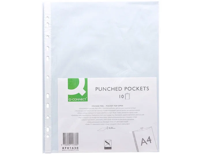 Q-connect Funda Multitaladro DIN A4 50 mc Piel de Naranja, Bolsa de 10 Unidades