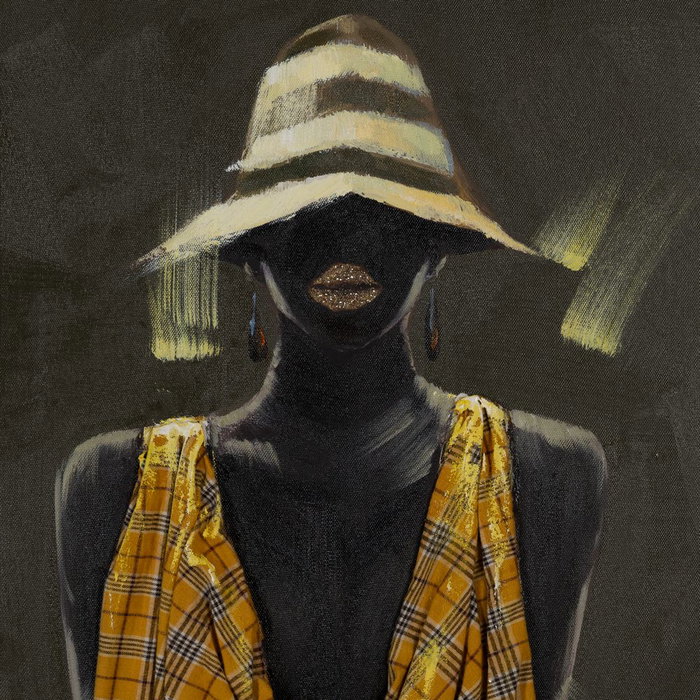 Pintura Africana Amarillo Lienzo 90 X 3,50 X 120 cm