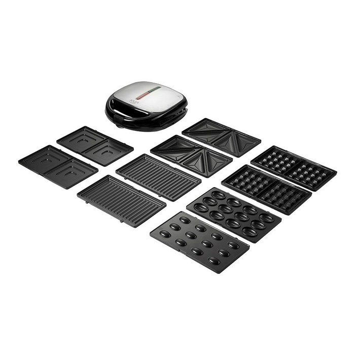 Adler AD 3040 Sandwichera Multifunción 5 en 1 de 1200 W con 5 Placas Intercambiables (Sandwich, Parrilla, Gofres)