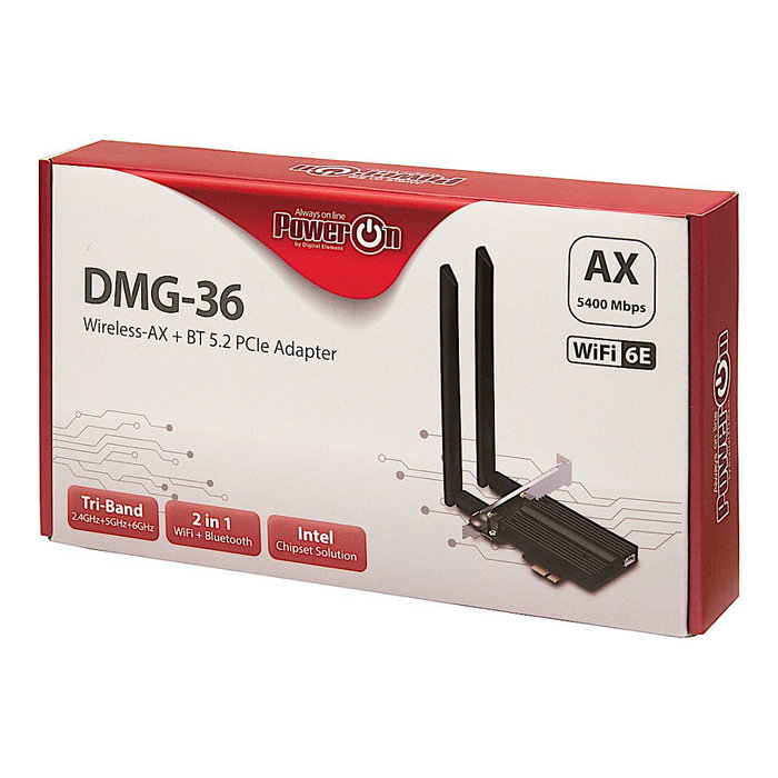 Inter-Tech Adaptador PCIe Wi-Fi 6E + BT 5.2 DMG-36 5400 Mbps Inter-Tech Adaptador PCIe Wi-Fi 6E + BT 5.2 DMG-36 5400 Mbps