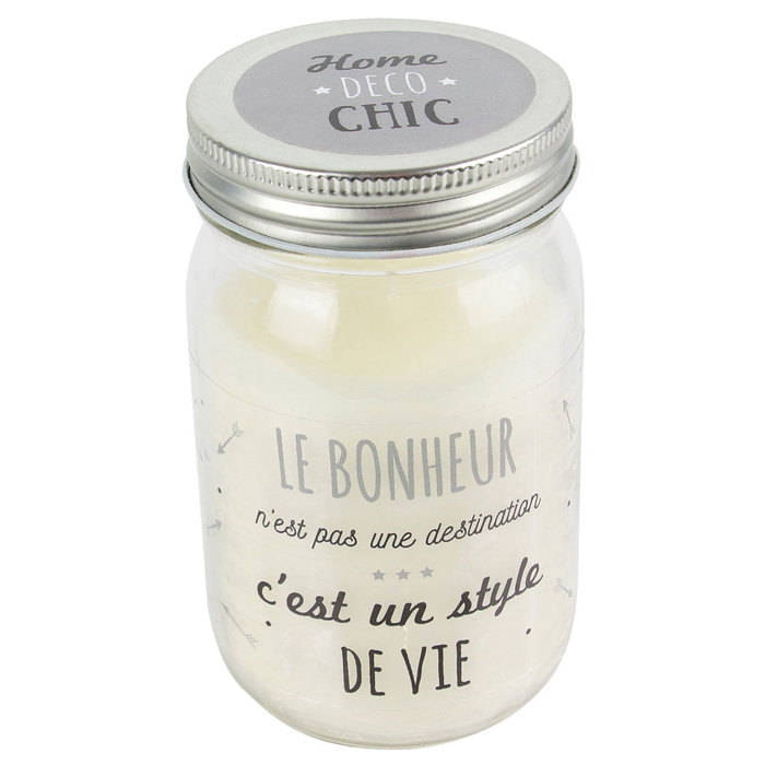 Home Deco Factory Vela Aromática "Bougie" con Mensaje en Tarro, Modelos Etoiles (Vainilla) y Bonheur (Frutas Tropicales) Home Deco Chic