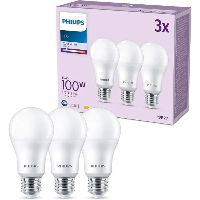 Philips PHI8719514451339 Bombilla LED A67 E27 100 W Blanco Frío No Regulable x 3