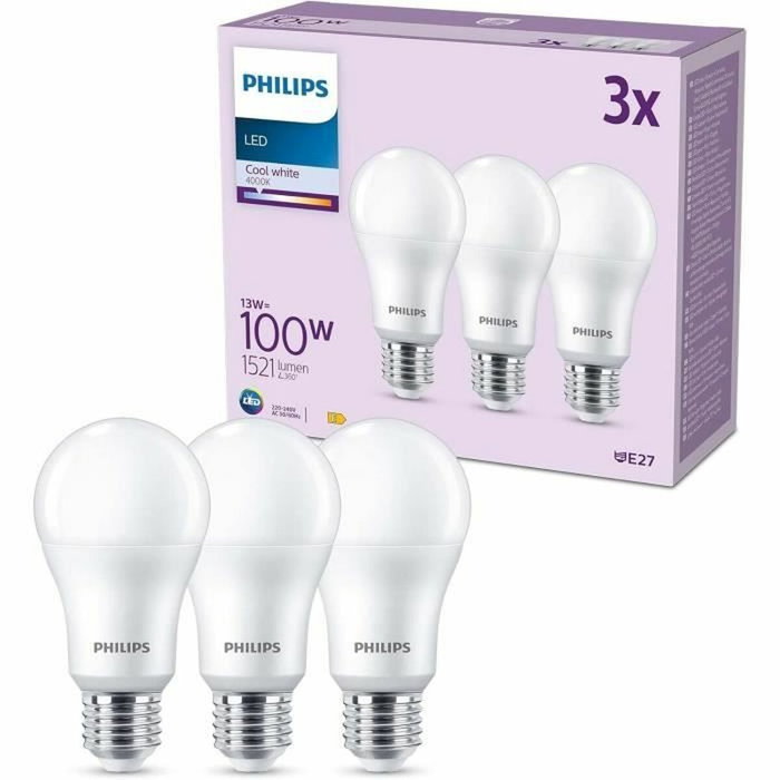 Philips Bombilla LED A67 E27 100 W Blanco frío (Pack de 3)