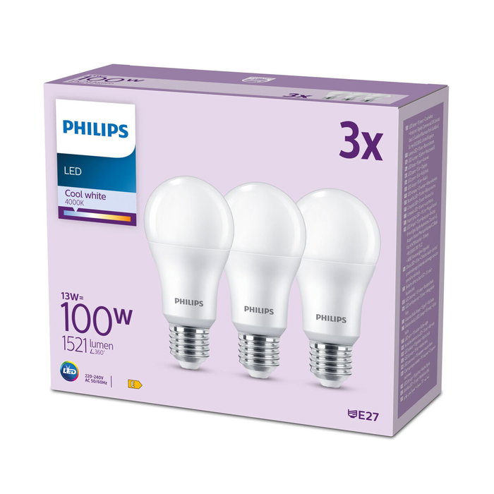 Philips Bombilla LED A67 E27 100 W Blanco frío (Pack de 3)