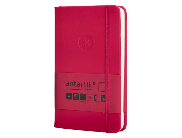 Antartik Cuaderno A6 Tapa Dura Rayas Burdeos 100 Hojas 80gr FSC con Gomilla y Bolsillo