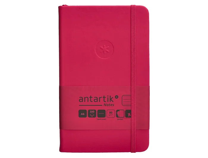 Antartik Cuaderno A6 Tapa Dura Rayas Burdeos 100 Hojas 80gr FSC con Gomilla y Bolsillo