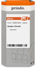 Prindo Basic Cinta Mecanográfico Compatible con Brother TZe-641 Negro sobre Amarillo 18 mm x 8 m Laminado