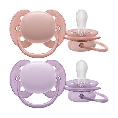 AVENT Chupete Ultra Soft 0-6 Meses Rosa/Lila para Niña - Pack de 2 Unidades - SCF091/3