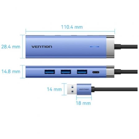 Vention TGFSB Hub USB 3.0 5 en 1 con 3x USB 3.0, Puerto Gigabit Ethernet RJ45, 1x USB Tipo-C con PD, para Portátil