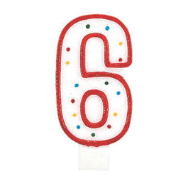 Party Time Vela Aniversario Numeral 6 Decorada 14 cm Colores Surtidos