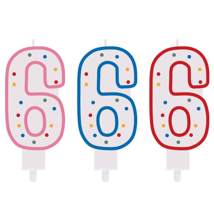 Party Time Vela Aniversario Numeral 6 Decorada 14 cm Colores Surtidos