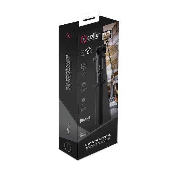 Celly CLICKMONOPOD Palo para Selfies Bluetooth, Palos Extensibles y Plegables hasta 60 cm con Control Remoto, Compatible con Smartphones Apple, Samsung, Xiaomi, Huawei
