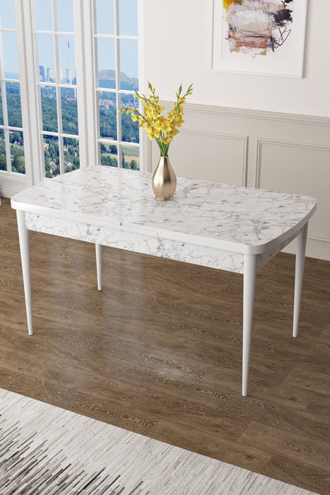 Hanah Home Mesa de Comedor Mármol Blanco y Metal 132x80x78 cm Hanah Home Mesa de Comedor Mármol Blanco y Metal 132x80x78 cm