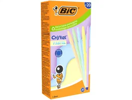 BIC Bolígrafo Cristal Pastel punta 1 mm - Paquete surtido colores pastel (azul, coral, morado, verde, amarillo) - Tinta azul, trazo 0.4 mm