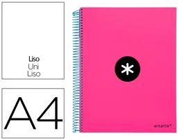 Antartik Cuaderno Espiral A4 Micro Antartik Tapa Forrada 120 Hojas 90 Gr Liso Con Bandas 4 Taladros Rosa Fluor