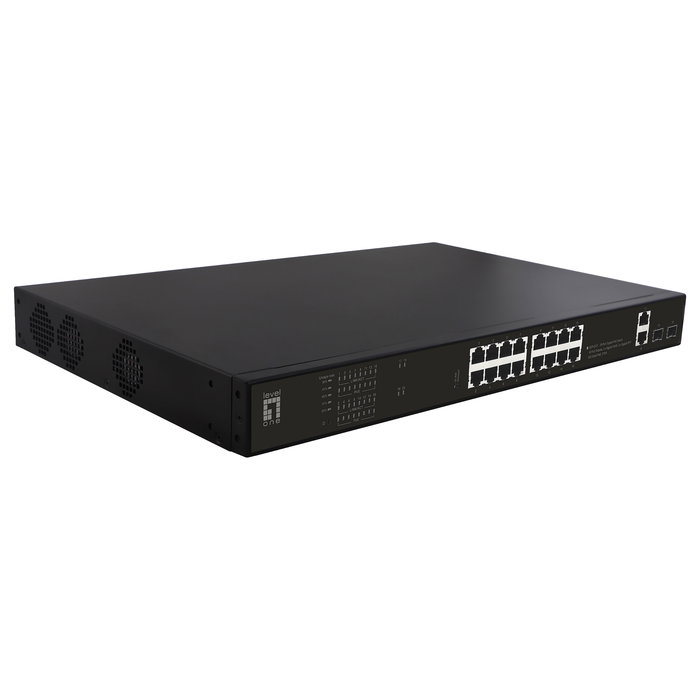Level One GEP-2021 Switch 16x PoE+ Gigabit Ethernet, 2x SFP, Montaje Rack 270W Level One GEP-2021 Switch 16x PoE+ Gigabit Ethernet, 2x SFP, Montaje Rack 270W