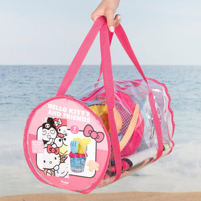 Sanrio Set Playa Hello Kitty 7 Piezas Cubo Toalla Bolsa +18 Meses 70x140cm