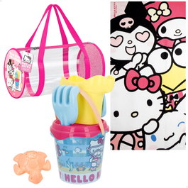 Sanrio Set Playa Hello Kitty 7 Piezas Cubo Toalla Bolsa +18 Meses 70x140cm