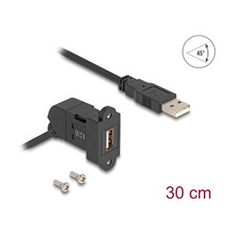 DeLOCK Módulo Keystone USB 2.0 Tipo A hembra 45° a Tipo A macho con cable de 30 cm