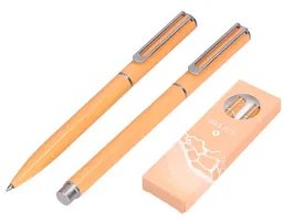 Belius Endless Summer Juego Bolígrafo y Roller Aluminio Naranja y Plateado Tinta Azul Caja Diseño 0,8 mm