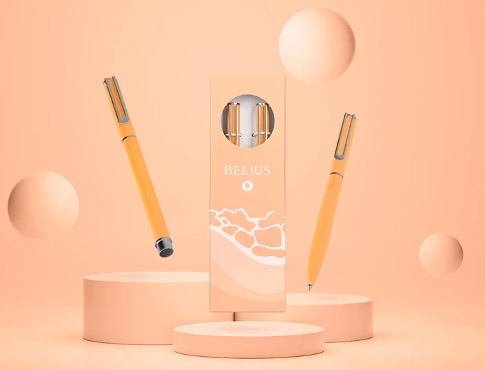 Belius Endless Summer Juego Bolígrafo y Roller Aluminio Naranja y Plateado Tinta Azul Caja Diseño 0,8 mm