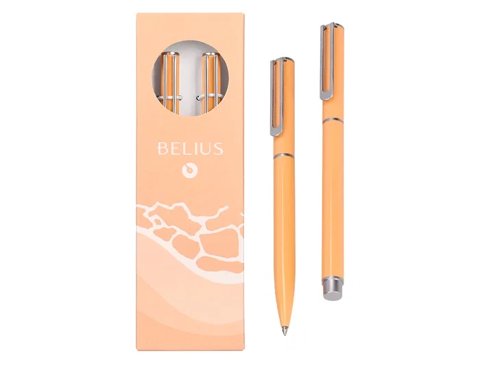 Belius Endless Summer Juego Bolígrafo y Roller Aluminio Naranja y Plateado Tinta Azul Caja Diseño 0,8 mm
