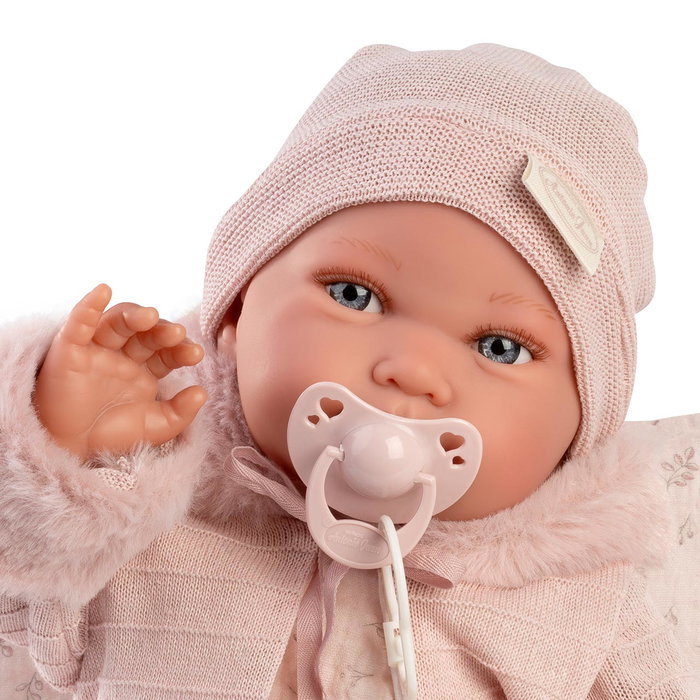 Muñecas Antonio Juan Muñeca Recién Nacida Pipa Invierno 33392, 42 cm, Relleno de Bolitas, Viste de Rosa con Pelele y Gorro, Idiomas: Español, English, Francés, Alemán, Portugués